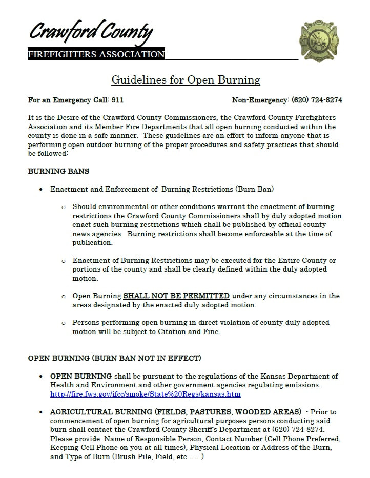 Crawford County guidelines for open burning